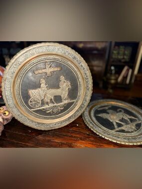 Vintage Copper? Pewter? Brass? Persian Wall Plates - Set of 2
